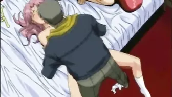 BDSM Hentai Coeds Threesome Gets Fucked On The Bed