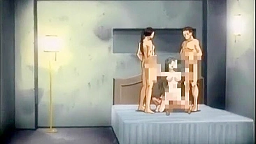 Busty Hentai Foursome Fucked and Cummed, featuring busty women and intense hentai action.