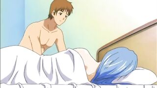 Busty Anime Girl Gets Blowjob from Big Dick under the Covers