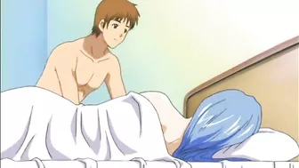 Busty Anime Girl Gets Blowjob from Big Dick under the Covers