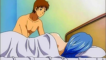 Busty Anime Girl Gets Blowjob from Big Dick under the Covers