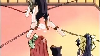 Anime Threesome with Dildoed Pussy and Ropes