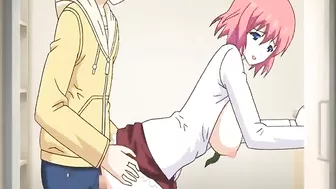 Bald Guy Anime Fucks Busty Coed in Bathroom