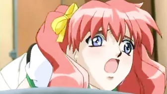 Anime Coed Gets Poked From Behind by Big Boobs in Toilet Stall