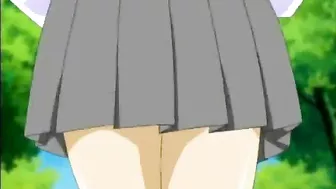 Anime Coed Gets Poked From Behind by Big Boobs in Toilet Stall