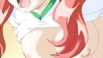 Anime Coed Gets Poked From Behind by Big Boobs in Toilet Stall