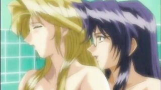 Lesbian Anime Coeds Group Sex in the Bathroom - Steamy Lesbian Action!