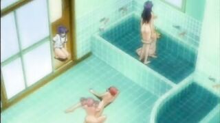 Lesbian Anime Coeds Group Sex in the Bathroom - Steamy Lesbian Action!