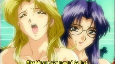 Lesbian Anime Coeds Group Sex in the Bathroom - Steamy Lesbian Action!