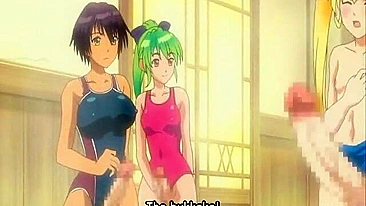 Shemale Group Fucks Long-Cocked Anime Swimsuit Beauty