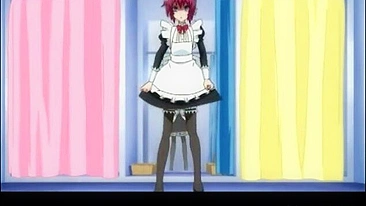 Shemale Anime Maid Self-Masturbates in Bathtub