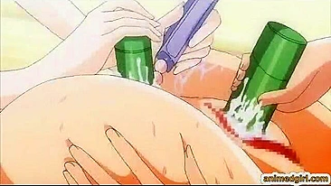 Busty Japanese Anime Vibrates Ass and Wet Pussy