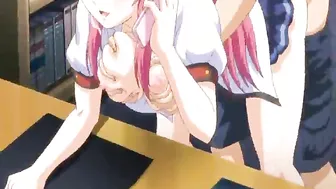 Busty Anime Coed Fucks in Library Amidst Phone Call