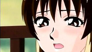 Bound hentai teases her clit and tits with fingers