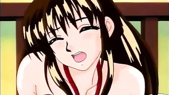 Bound hentai teases her clit and tits with fingers