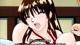 Bound hentai teases her clit and tits with fingers