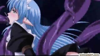 Horny Maid Gets Squeezed and Fucked by Tentacles in Hot Hentai Scene