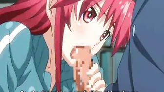 Redhead coed sucks bigcock and gets facial cum in hentai sex