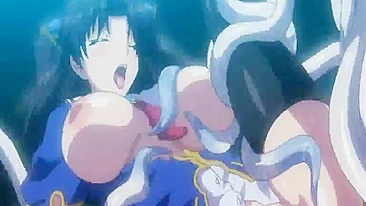 Anime Coed with Big Boobs Caught by Tentacles and Fucked by Shemale
