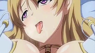 Roped hentai with blindfold and bigboobs gets dildoed wetpussy
