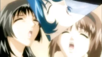 Busty hentai coeds strapon ass fucked