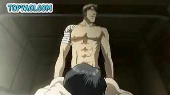 Gay Hardcore Hentai Anal Tearing Sex With Cock In Ass - An intense and explicit anime hentai scene featuring two men engaging in rough anal sex with a focus on tearing and stretching the anus.