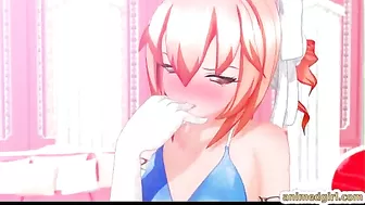 Shemale Hentai Self-Masturbates and Cums on the Table