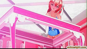 Shemale Hentai Self-Masturbates and Cums on the Table