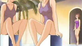 Japanese Hentai Self-Masturbation in Swimsuit by the Pool