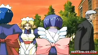 Redhead Hentai Maid With Big Tits Handjob and Wet Pussy Fucking, Anime