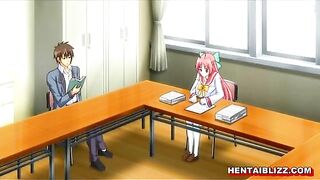 Redhead Hentai Schoolgirl With Big Boobs Wet Pussy Fucking - Anime, featuring a redhead hentai schoolgirl with large breasts in a steamy sex scene.