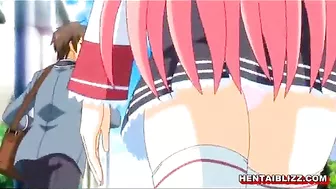 Redhead Hentai Schoolgirl With Big Boobs Wet Pussy Fucking - Anime, featuring a redhead hentai schoolgirl with large breasts in a steamy sex scene.