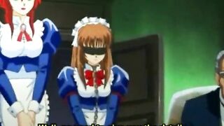 Chained hentai maid self-pleasures in front of her master, anime bondage