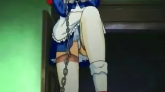 Chained hentai maid self-pleasures in front of her master, anime bondage
