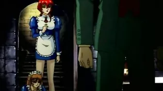 Chained hentai maid self-pleasures in front of her master, anime bondage