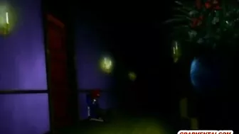 Chained hentai maid self-pleasures in front of her master, anime bondage