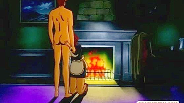 Chained hentai maid self-pleasures in front of her master, anime bondage