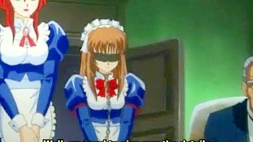 Chained hentai maid self-pleasures in front of her master, anime bondage