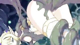 Elf's Wet Pussy Drilled by Tentacles in Cute Hentai Anime