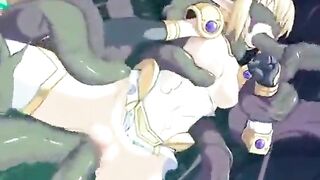 Elf's Wet Pussy Drilled by Tentacles in Cute Hentai Anime