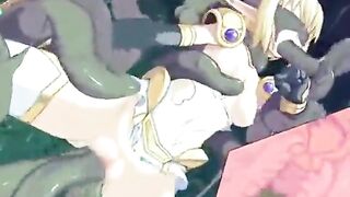 Elf's Wet Pussy Drilled by Tentacles in Cute Hentai Anime