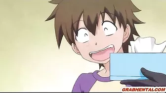 Busty hentai maid tittyfucking and cumshoting in anime, featuring big boobs