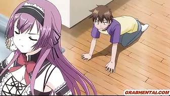 Busty hentai maid tittyfucking and cumshoting in anime, featuring big boobs