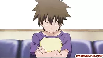 Busty hentai maid tittyfucking and cumshoting in anime, featuring big boobs