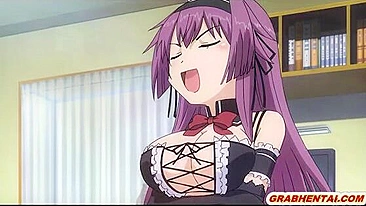 Busty hentai maid tittyfucking and cumshoting in anime, featuring big boobs