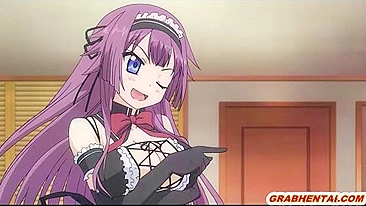 Busty hentai maid tittyfucking and cumshoting in anime, featuring big boobs