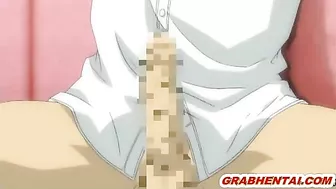 Chained hentai with muzzle gets squeezed her bigboobs and tittyfucking, anime, chained, hentai, muzzle, roped