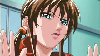 Roped hentai girls with muzzle group fucking in the office, anime