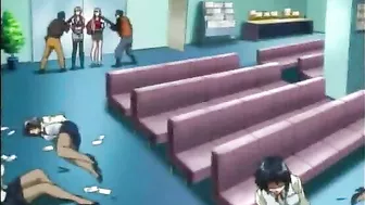 Roped hentai girls with muzzle group fucking in the office, anime