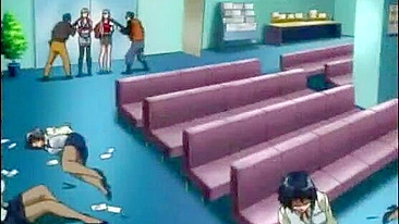 Roped hentai girls with muzzle group fucking in the office, anime